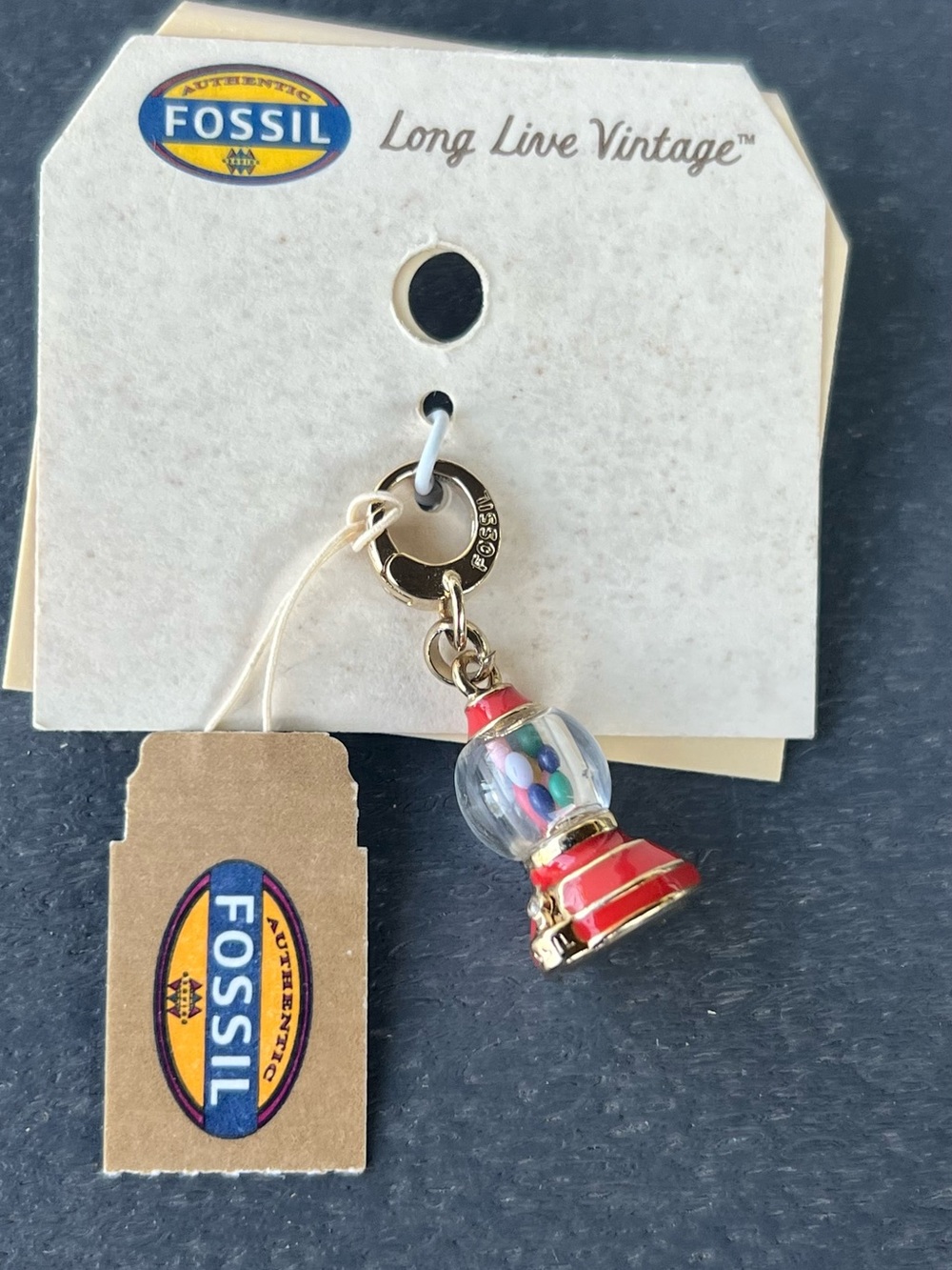Fossil Red and Gold Gumball Machine Charm